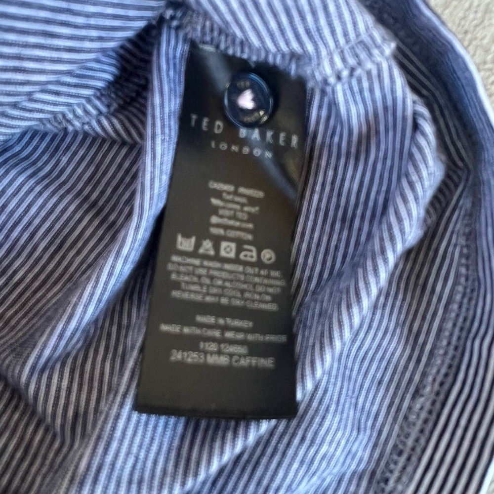 Ted Baker Men's Striped Polo Shirt Blue Short Sleeve Size 5 (L) Classic Fit - Picture 4 of 8